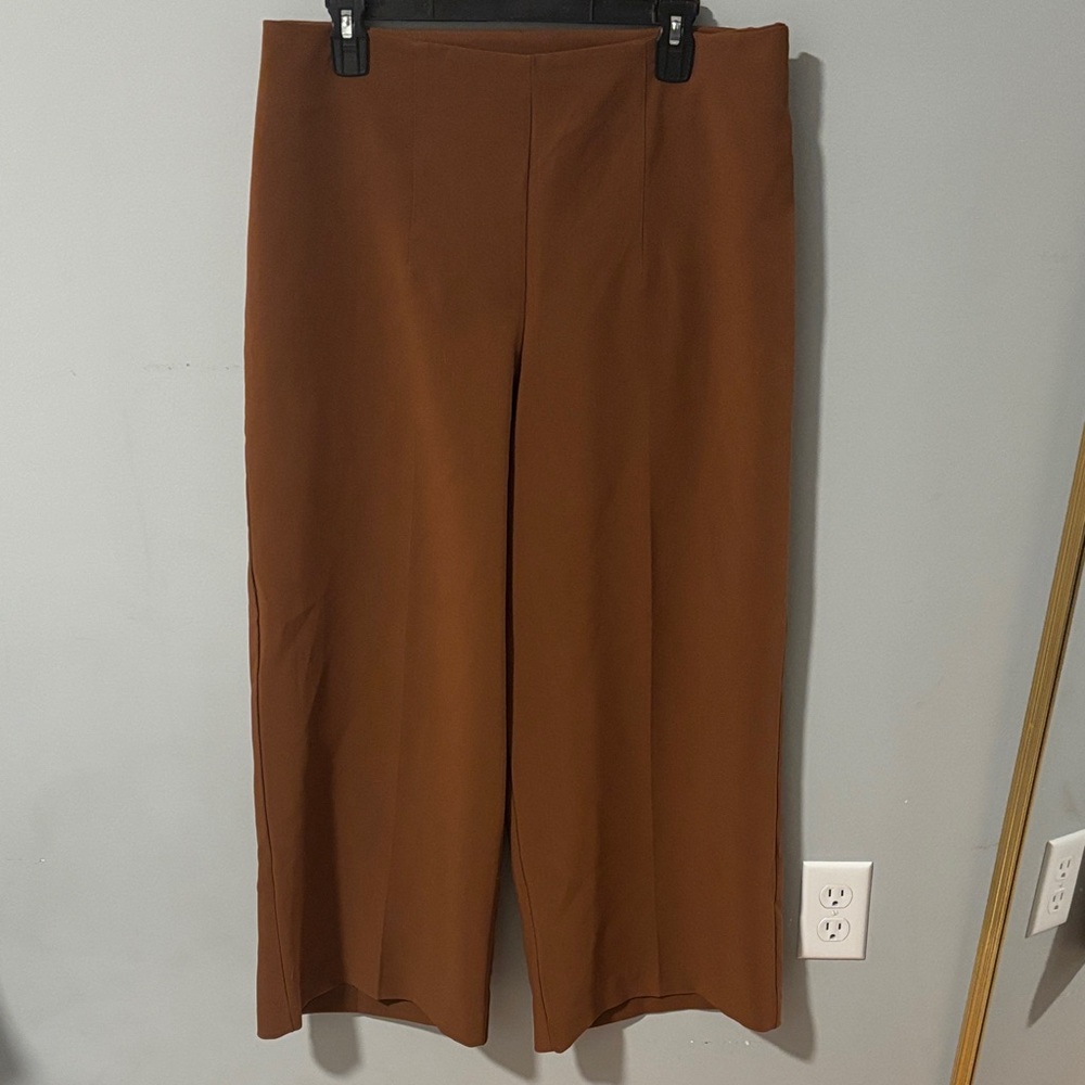 Anthropologie Joie High Rise Cropped Wide Leg Pants in Rust Brown Side Zip